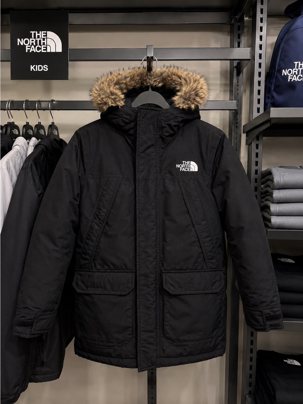 The North Face Kids Black Puffer Parka with Faux-Fur Hood